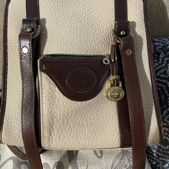 Dooney & Bourke Cream Pebbled Tote with Brown Leather Trim and Gold Hardware - Picture 8 of 8